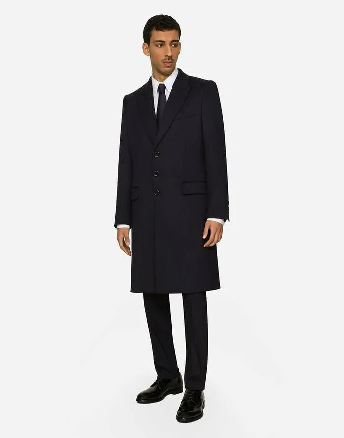 Dolce and Gabbana Coats And Jackets Men Singlebreasted Technical Stretch Wool Coat Blue Dolce and Gabbana Coats And Jackets Men Singlebreasted Technical Stretch Wool Coat Blue