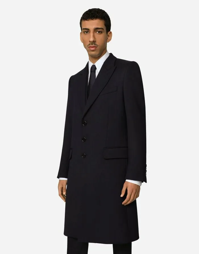 Dolce and Gabbana Coats And Jackets Men Singlebreasted Technical Stretch Wool Coat Blue Dolce and Gabbana Coats And Jackets Men Singlebreasted Technical Stretch Wool Coat Blue