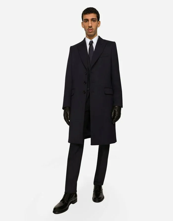 Dolce and Gabbana Coats And Jackets Men Singlebreasted Technical Stretch Wool Coat Blue Dolce and Gabbana Coats And Jackets Men Singlebreasted Technical Stretch Wool Coat Blue