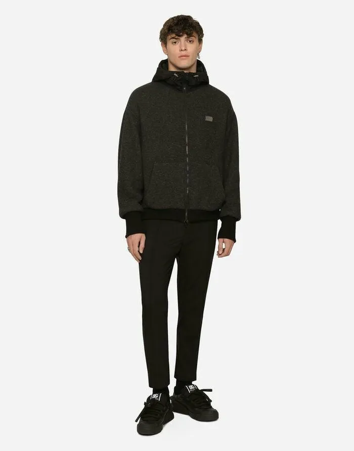 Dolce and Gabbana Coats And Jackets Men Wool Jersey Jacket With Hood And Logo Multicolor Dolce and Gabbana Coats And Jackets Men Wool Jersey Jacket With Hood And Logo Multicolor
