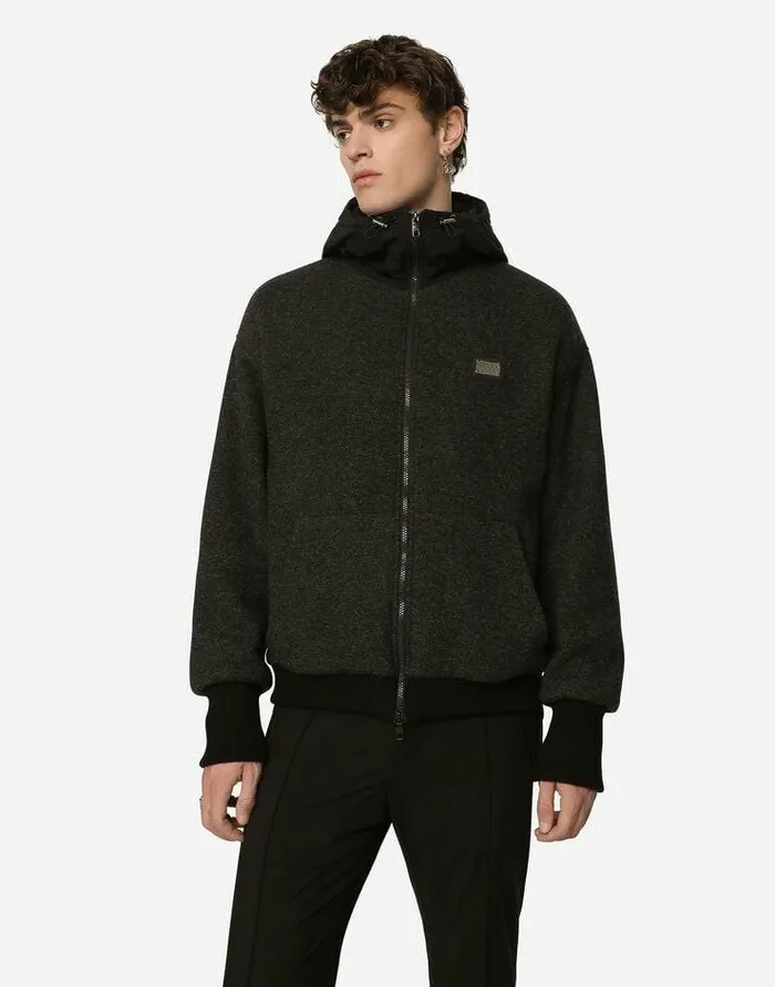 Dolce and Gabbana Coats And Jackets Men Wool Jersey Jacket With Hood And Logo Multicolor Dolce and Gabbana Coats And Jackets Men Wool Jersey Jacket With Hood And Logo Multicolor