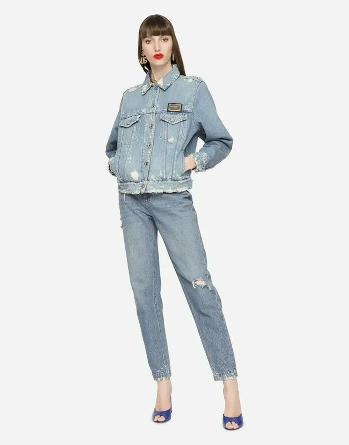 Dolce and Gabbana Coats And Jackets Women Denim Jacket With Branded Plate Multicolor Dolce and Gabbana Coats And Jackets Women Denim Jacket With Branded Plate Multicolor