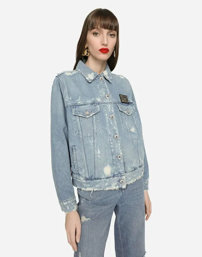 Dolce and Gabbana Coats And Jackets Women Denim Jacket With Branded Plate Multicolor Dolce and Gabbana Coats And Jackets Women Denim Jacket With Branded Plate Multicolor
