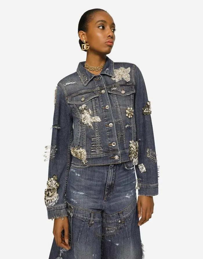 Dolce and Gabbana Coats And Jackets Women Denim Jacket With Rhinestone Details Multicolor Dolce and Gabbana Coats And Jackets Women Denim Jacket With Rhinestone Details Multicolor