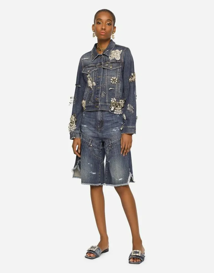 Dolce and Gabbana Coats And Jackets Women Denim Jacket With Rhinestone Details Multicolor Dolce and Gabbana Coats And Jackets Women Denim Jacket With Rhinestone Details Multicolor
