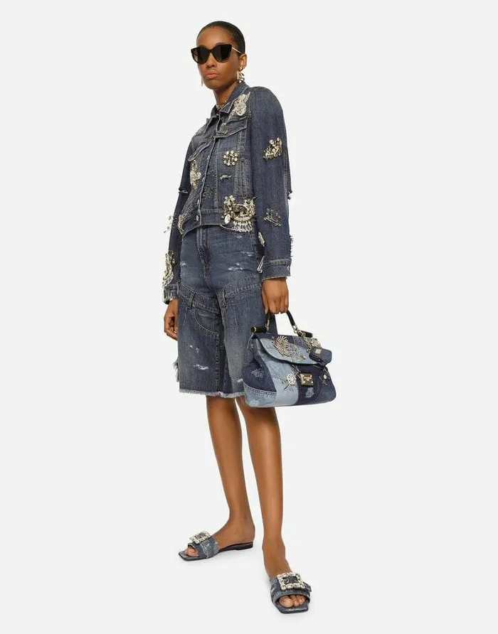 Dolce and Gabbana Coats And Jackets Women Denim Jacket With Rhinestone Details Multicolor Dolce and Gabbana Coats And Jackets Women Denim Jacket With Rhinestone Details Multicolor