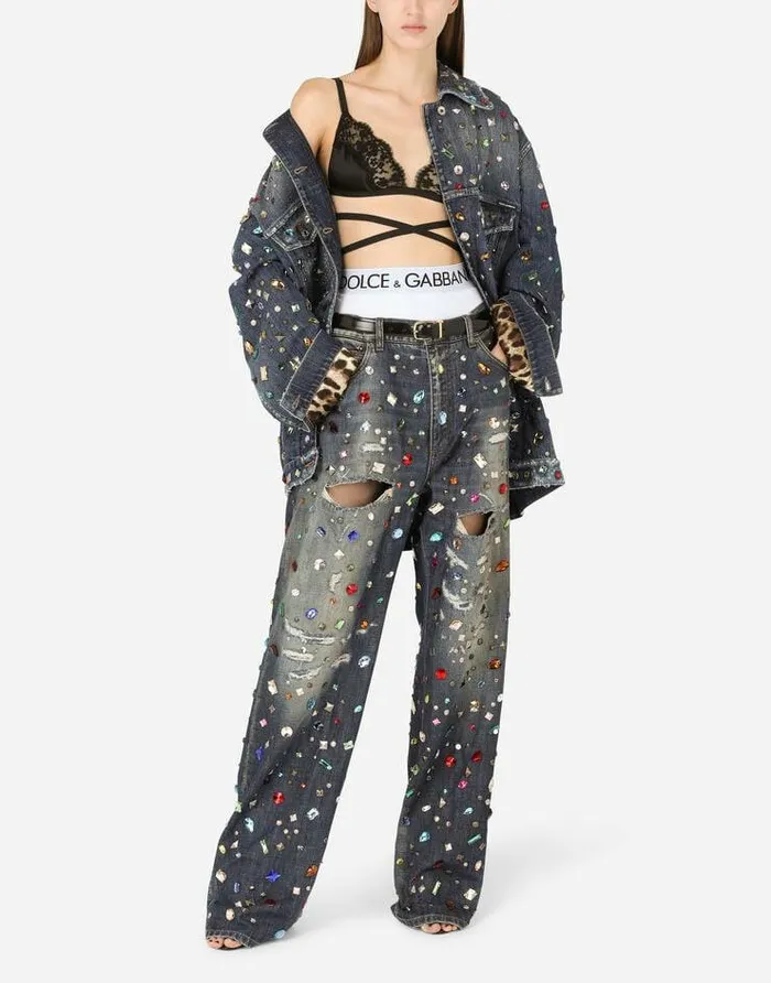 Dolce and Gabbana Coats And Jackets Women Denim Jacket With Rhinestone Details Multicolor Dolce and Gabbana Coats And Jackets Women Denim Jacket With Rhinestone Details Multicolor
