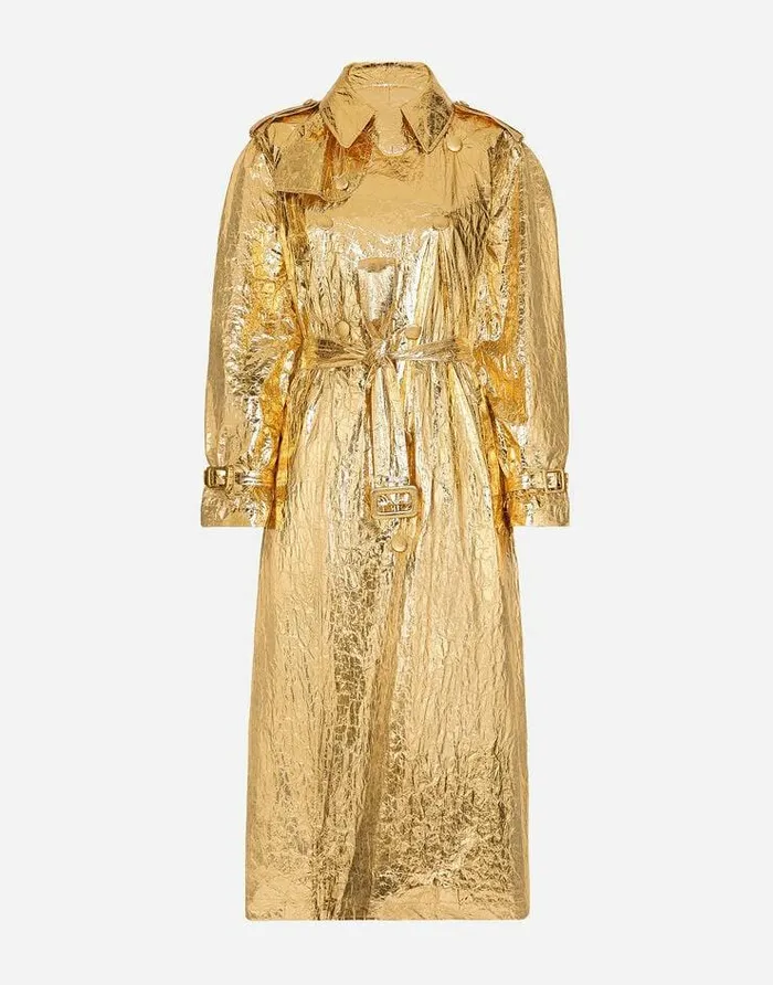 Dolce and Gabbana Coats And Jackets Women Foiled Fabric Trench Coat Gold