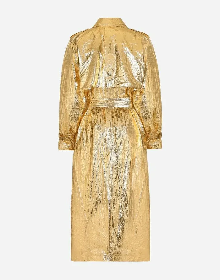Dolce and Gabbana Coats And Jackets Women Foiled Fabric Trench Coat Gold Dolce and Gabbana Coats And Jackets Women Foiled Fabric Trench Coat Gold