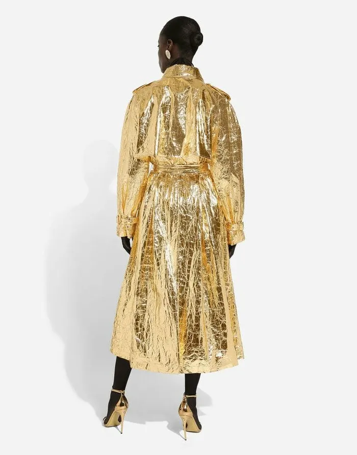 Dolce and Gabbana Coats And Jackets Women Foiled Fabric Trench Coat Gold Dolce and Gabbana Coats And Jackets Women Foiled Fabric Trench Coat Gold