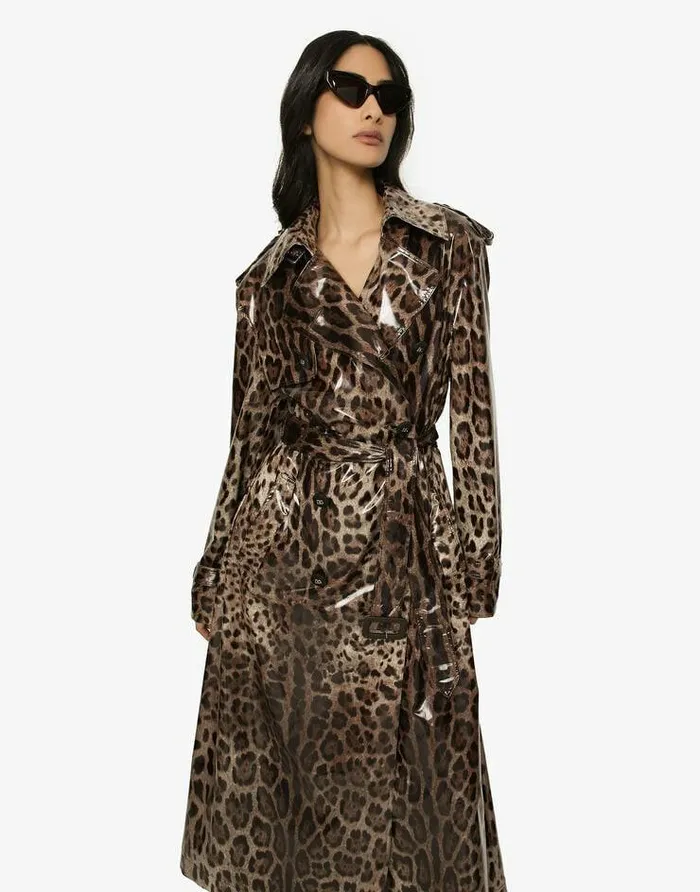 Dolce and Gabbana Coats And Jackets Women Leopardprint Coated Sateen Trench Coat Animal Print Dolce and Gabbana Coats And Jackets Women Leopardprint Coated Sateen Trench Coat Animal Print