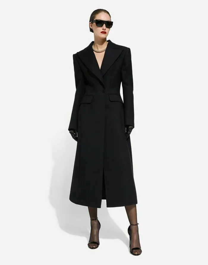 Dolce and Gabbana Coats And Jackets Women Long Singlebreasted Wool Cady Coat Black Dolce and Gabbana Coats And Jackets Women Long Singlebreasted Wool Cady Coat Black