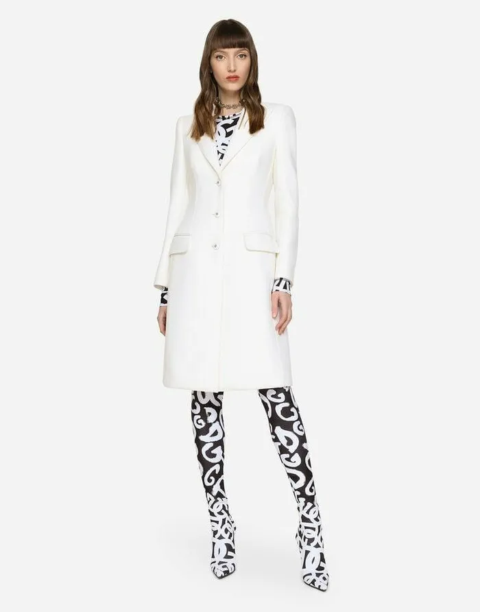 Dolce and Gabbana Coats And Jackets Women Singlebreasted Wool And Cashmere Coat White Dolce and Gabbana Coats And Jackets Women Singlebreasted Wool And Cashmere Coat White