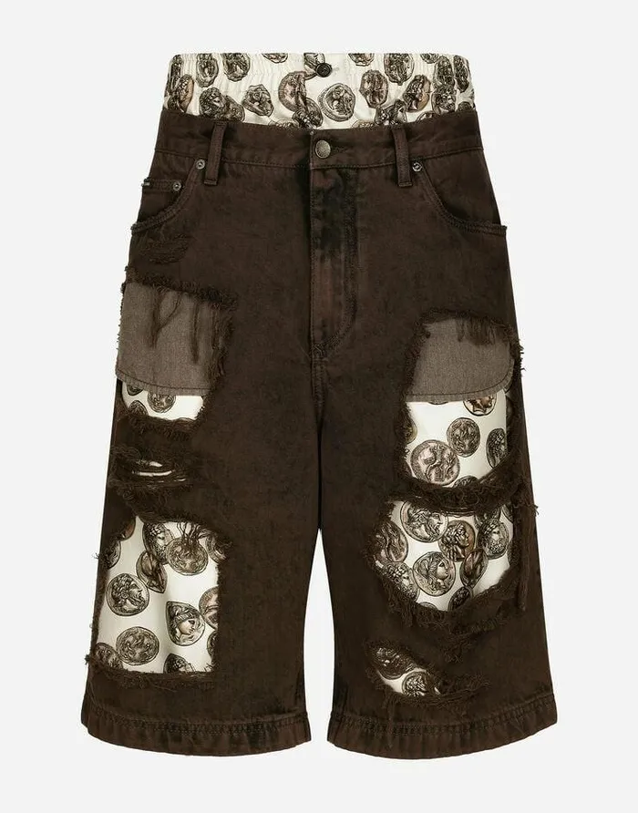 Dolce and Gabbana Denim Men Denim Shorts With Rips Multicolor