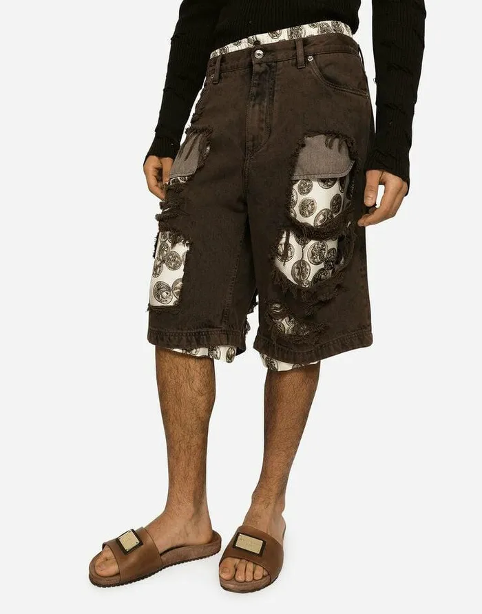 Dolce and Gabbana Denim Men Denim Shorts With Rips Multicolor Dolce and Gabbana Denim Men Denim Shorts With Rips Multicolor