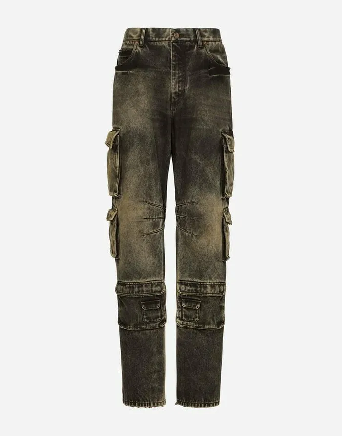 Dolce and Gabbana Denim Men Overdyed And Washed Denim Cargo Jeans Multicolor