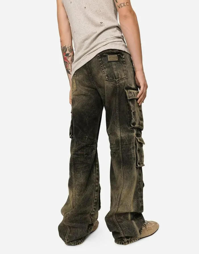 Dolce and Gabbana Denim Men Overdyed And Washed Denim Cargo Jeans Multicolor