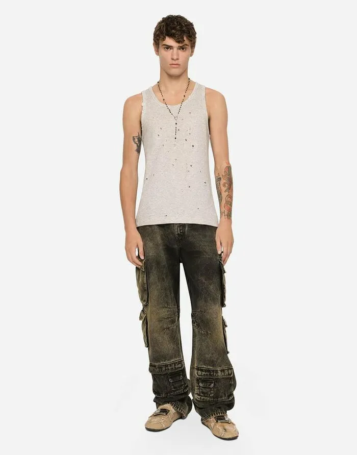 Dolce and Gabbana Denim Men Overdyed And Washed Denim Cargo Jeans Multicolor