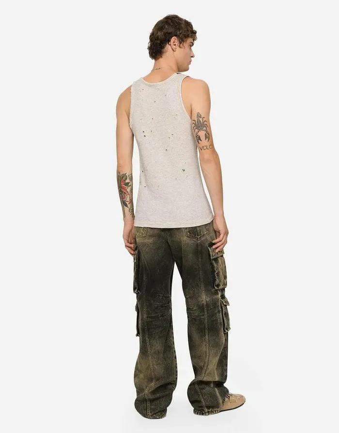 Dolce and Gabbana Denim Men Overdyed And Washed Denim Cargo Jeans Multicolor