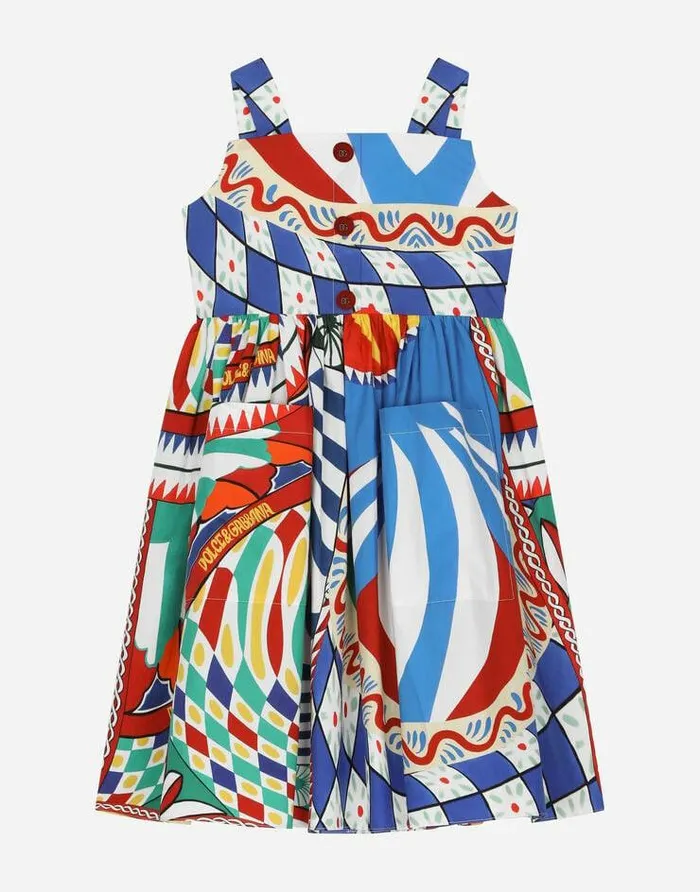 Dolce and Gabbana Dresses Children Carrettoprint Poplin Dress With Straps Multicolor Dolce and Gabbana Dresses Children Carrettoprint Poplin Dress With Straps Multicolor