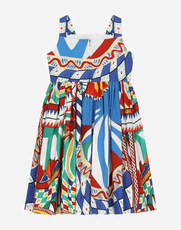 Dolce and Gabbana Dresses Children Carrettoprint Poplin Dress With Straps Multicolor Dolce and Gabbana Dresses Children Carrettoprint Poplin Dress With Straps Multicolor