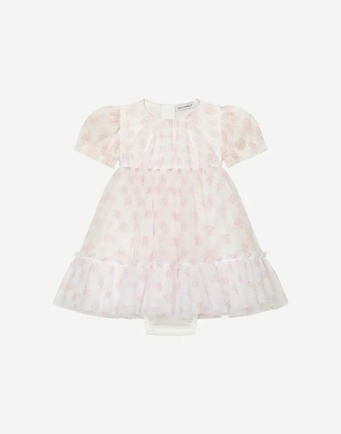Dolce and Gabbana Dresses Children DG Logoprint Tulle Dress White