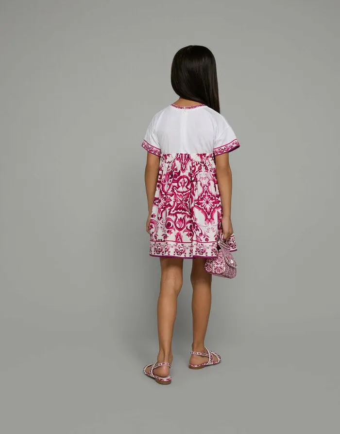 Dolce and Gabbana Dresses Children Majolicaprint Poplin And Jersey Dress Multicolor Dolce and Gabbana Dresses Children Majolicaprint Poplin And Jersey Dress Multicolor