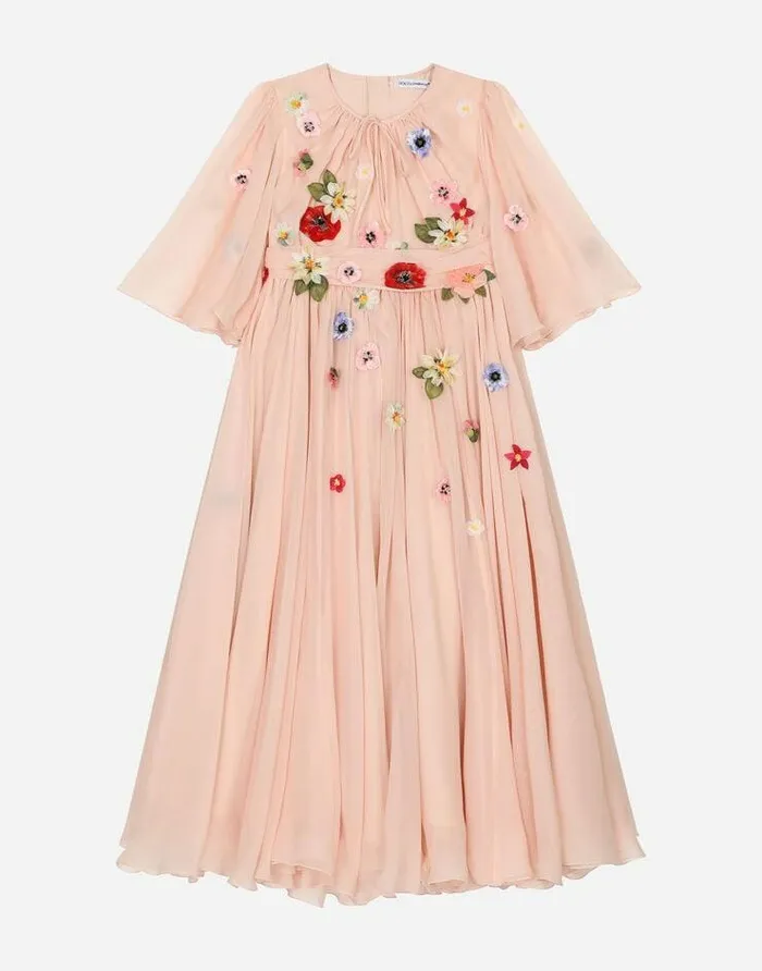 Dolce and Gabbana Dresses Children Shortsleeved Chiffon Dress Pink