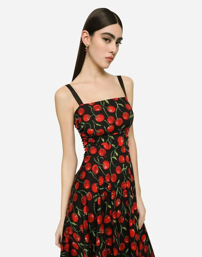 Dolce and Gabbana Dresses Women Cherryprint Charmeuse Calflength Dress Multicolor Dolce and Gabbana Dresses Women Cherryprint Charmeuse Calflength Dress Multicolor