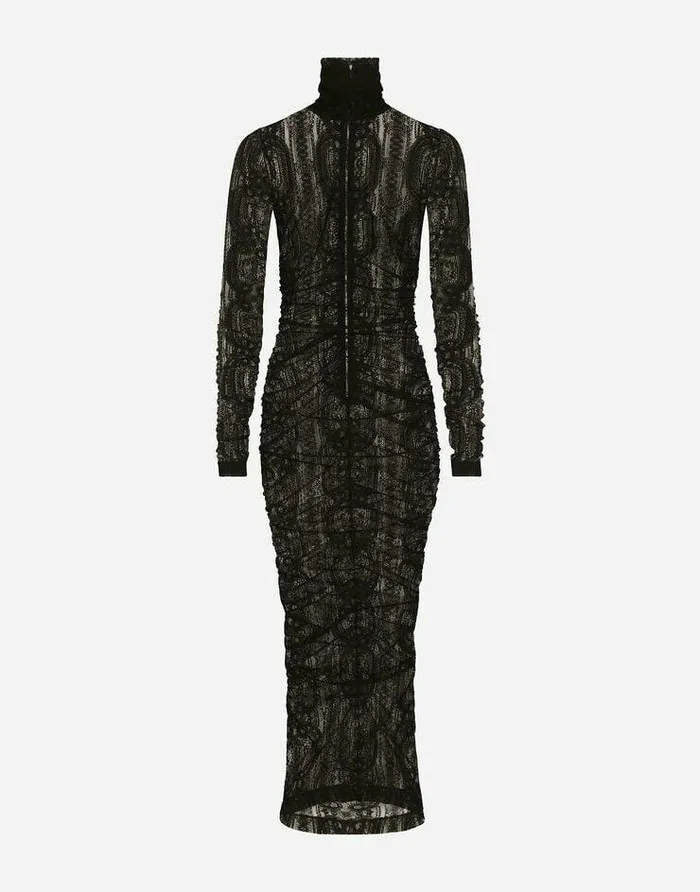 Dolce and Gabbana Dresses Women Lace Calflength Dress Black