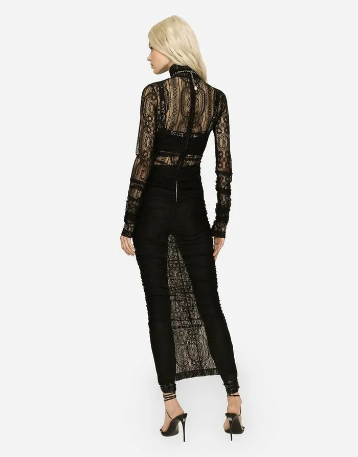 Dolce and Gabbana Dresses Women Lace Calflength Dress Black Dolce and Gabbana Dresses Women Lace Calflength Dress Black