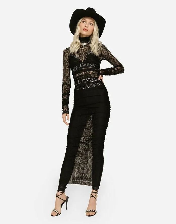 Dolce and Gabbana Dresses Women Lace Calflength Dress Black Dolce and Gabbana Dresses Women Lace Calflength Dress Black