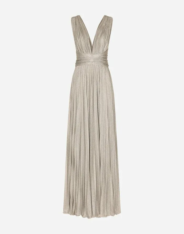 Dolce and Gabbana Dresses Women Long Lam Knit Dress Silver