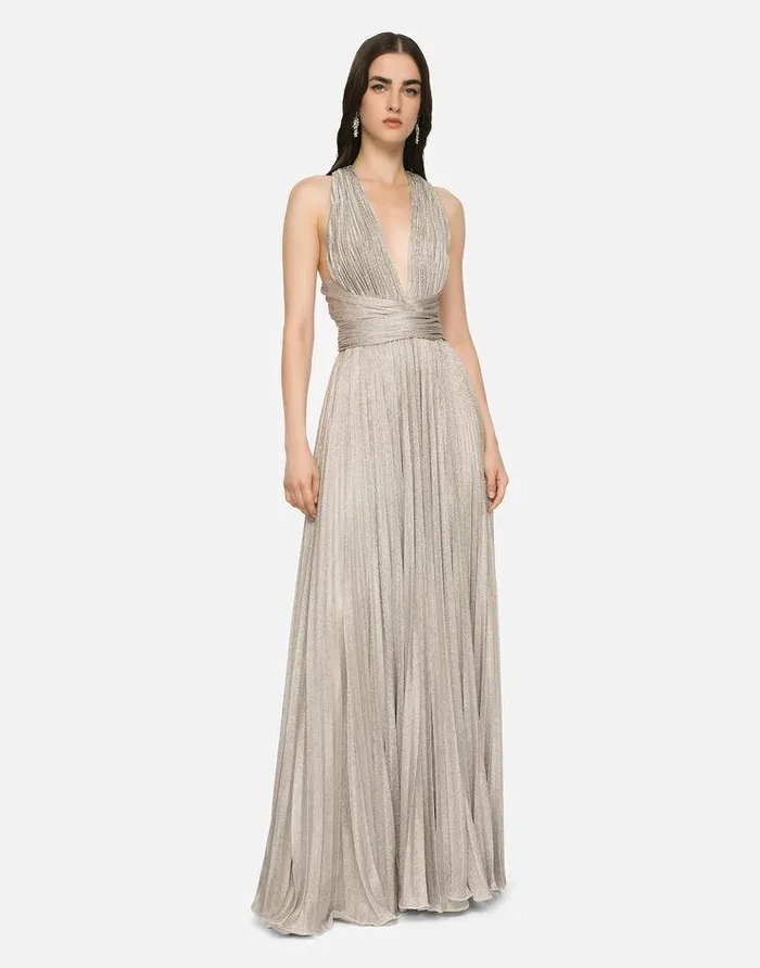 Dolce and Gabbana Dresses Women Long Lam Knit Dress Silver