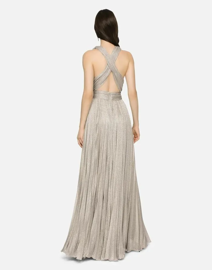 Dolce and Gabbana Dresses Women Long Lam Knit Dress Silver