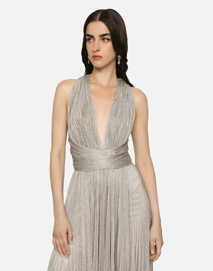 Dolce and Gabbana Dresses Women Long Lam Knit Dress Silver