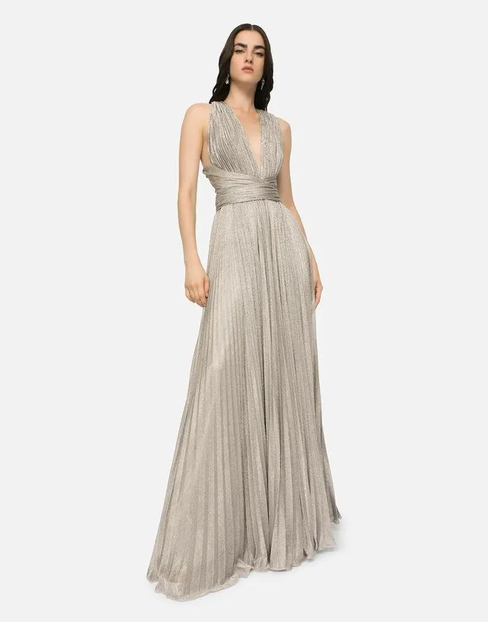 Dolce and Gabbana Dresses Women Long Lam Knit Dress Silver