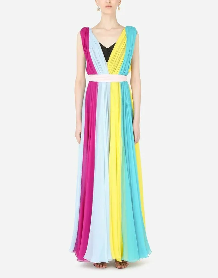 Dolce and Gabbana Dresses Women Long Multicolored Chiffon Dress Multicolor Dolce and Gabbana Dresses Women Long Multicolored Chiffon Dress Multicolor