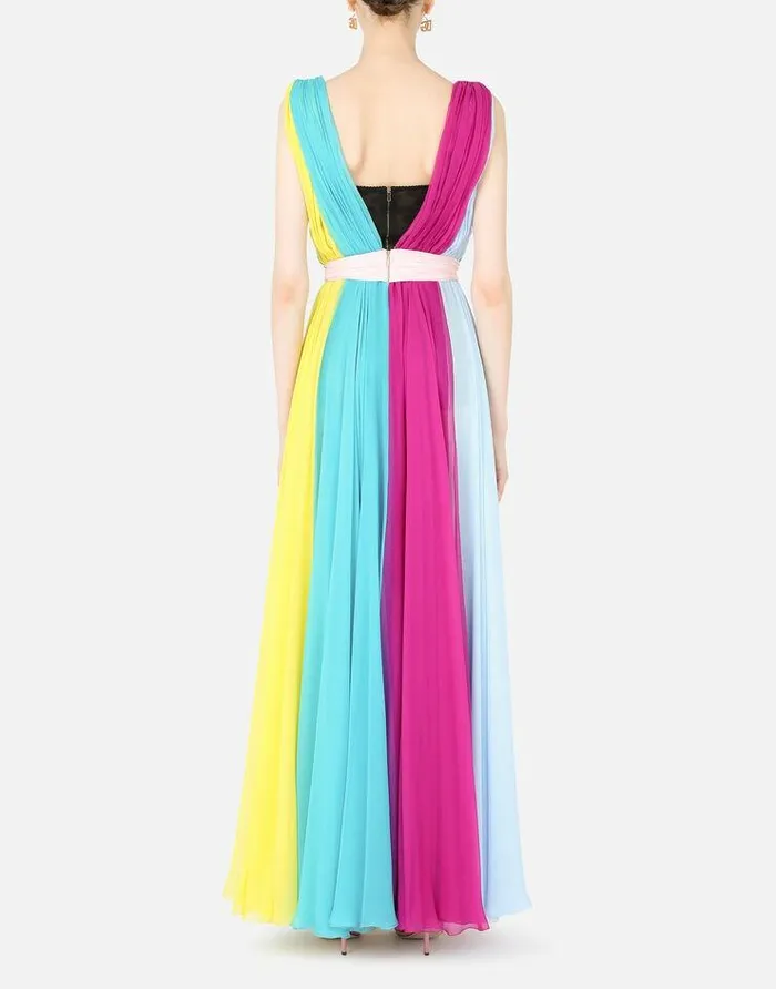 Dolce and Gabbana Dresses Women Long Multicolored Chiffon Dress Multicolor Dolce and Gabbana Dresses Women Long Multicolored Chiffon Dress Multicolor