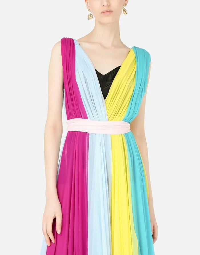 Dolce and Gabbana Dresses Women Long Multicolored Chiffon Dress Multicolor Dolce and Gabbana Dresses Women Long Multicolored Chiffon Dress Multicolor