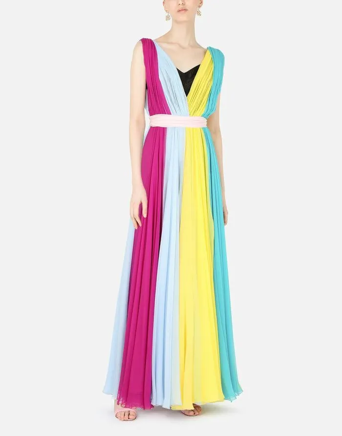 Dolce and Gabbana Dresses Women Long Multicolored Chiffon Dress Multicolor Dolce and Gabbana Dresses Women Long Multicolored Chiffon Dress Multicolor