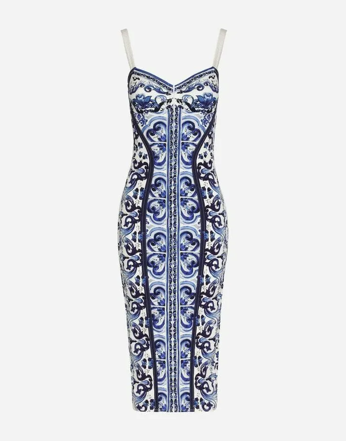 Dolce and Gabbana Dresses Women Majolicaprint Charmeuse Bustier Dress Multicolor Dolce and Gabbana Dresses Women Majolicaprint Charmeuse Bustier Dress Multicolor