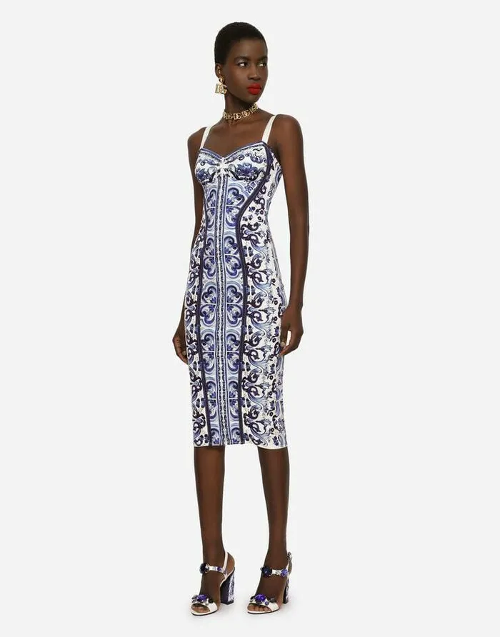Dolce and Gabbana Dresses Women Majolicaprint Charmeuse Bustier Dress Multicolor Dolce and Gabbana Dresses Women Majolicaprint Charmeuse Bustier Dress Multicolor