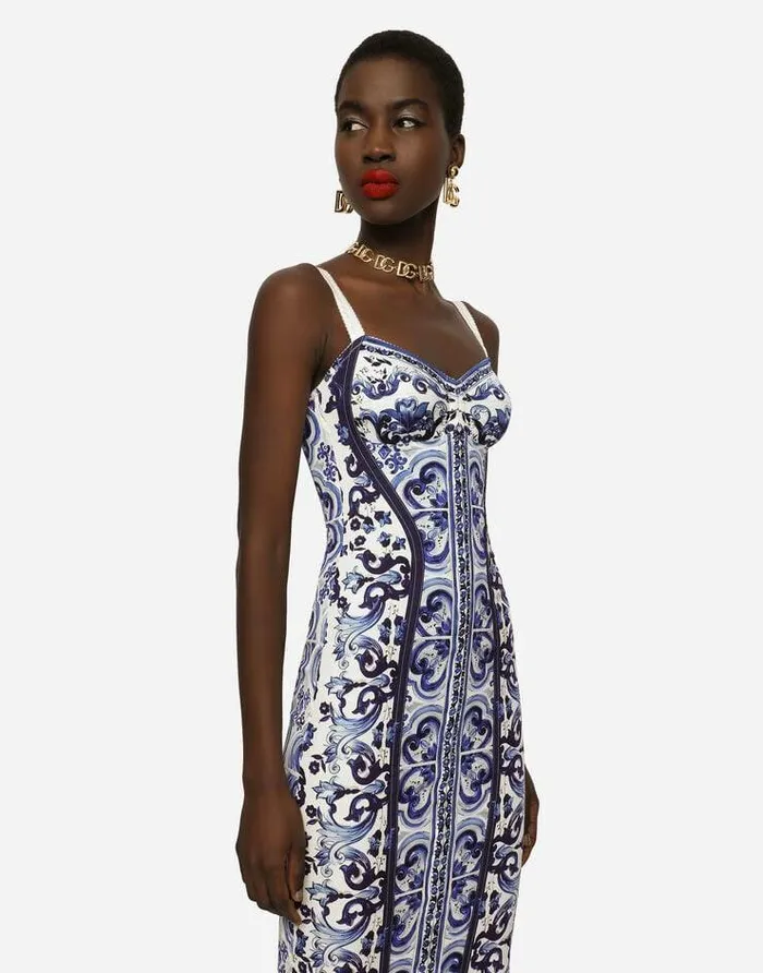 Dolce and Gabbana Dresses Women Majolicaprint Charmeuse Bustier Dress Multicolor Dolce and Gabbana Dresses Women Majolicaprint Charmeuse Bustier Dress Multicolor