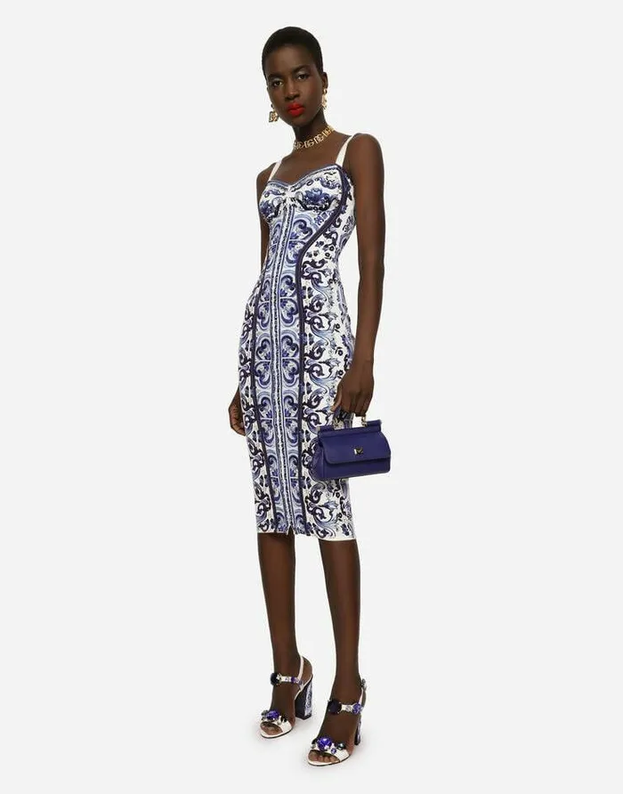 Dolce and Gabbana Dresses Women Majolicaprint Charmeuse Bustier Dress Multicolor Dolce and Gabbana Dresses Women Majolicaprint Charmeuse Bustier Dress Multicolor