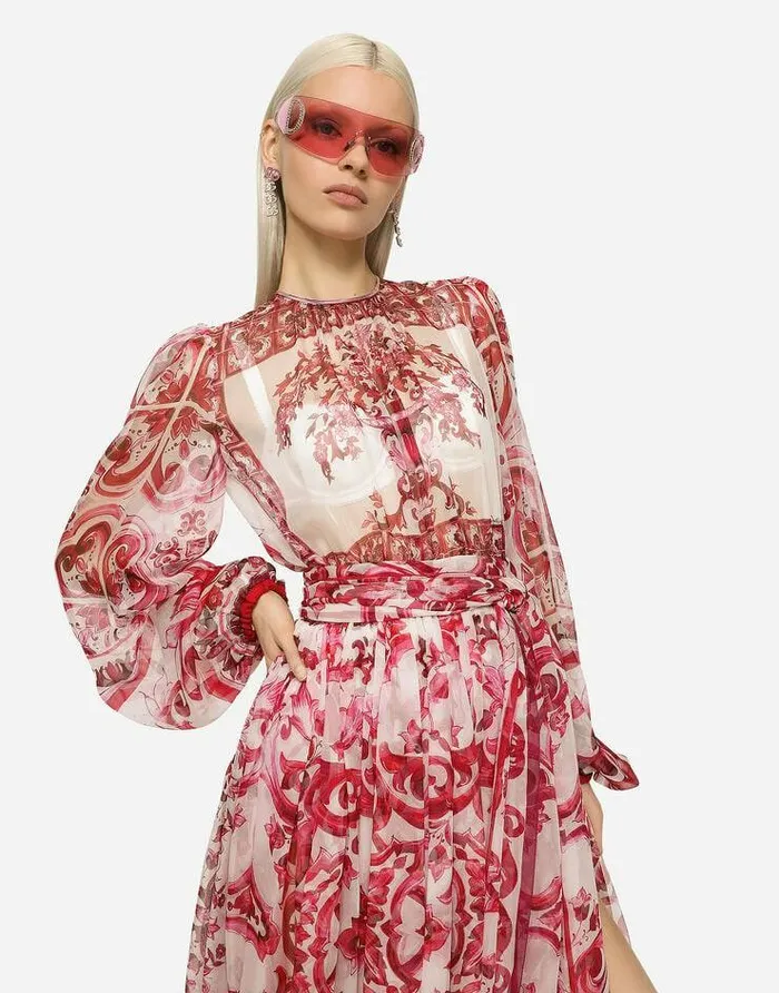 Dolce and Gabbana Dresses Women Majolicaprint Chiffon Midi Dress Multicolor Dolce and Gabbana Dresses Women Majolicaprint Chiffon Midi Dress Multicolor