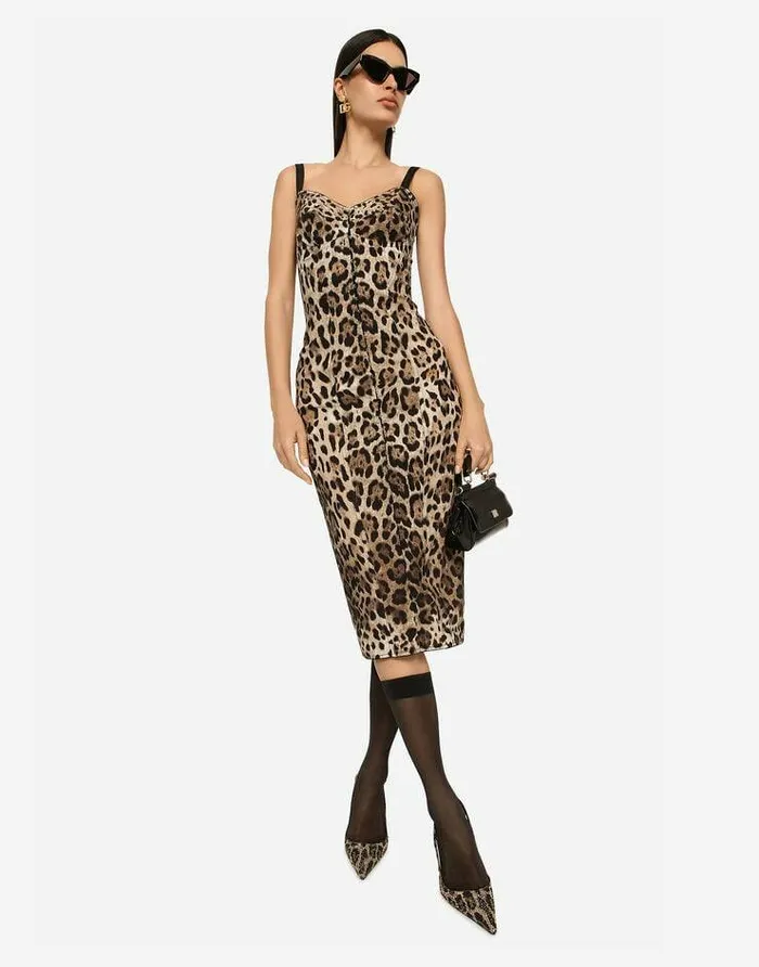 Dolce and Gabbana Dresses Women Marquisette Calflength Dress With Leopard Print Animal Print Dolce and Gabbana Dresses Women Marquisette Calflength Dress With Leopard Print Animal Print