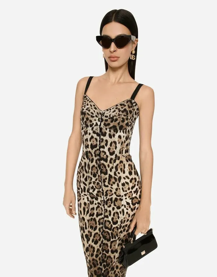 Dolce and Gabbana Dresses Women Marquisette Calflength Dress With Leopard Print Animal Print Dolce and Gabbana Dresses Women Marquisette Calflength Dress With Leopard Print Animal Print