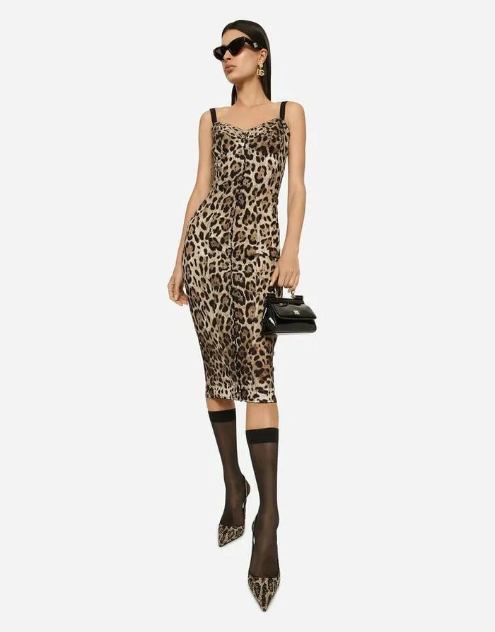 Dolce and Gabbana Dresses Women Marquisette Calflength Dress With Leopard Print Animal Print Dolce and Gabbana Dresses Women Marquisette Calflength Dress With Leopard Print Animal Print