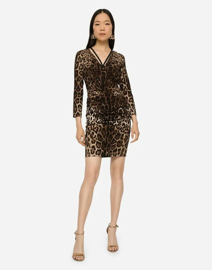 Dolce and Gabbana Dresses Women Short Charmeuse Dress With Leopard Print And Tie Multicolor Dolce and Gabbana Dresses Women Short Charmeuse Dress With Leopard Print And Tie Multicolor
